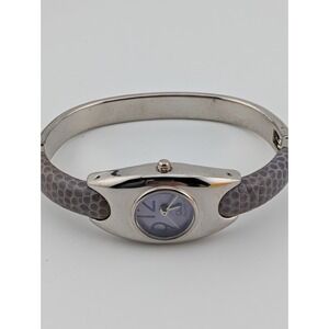 Q&Q Watch Women 20mm Silver Case Purple Leather Bangle Band- New Battery